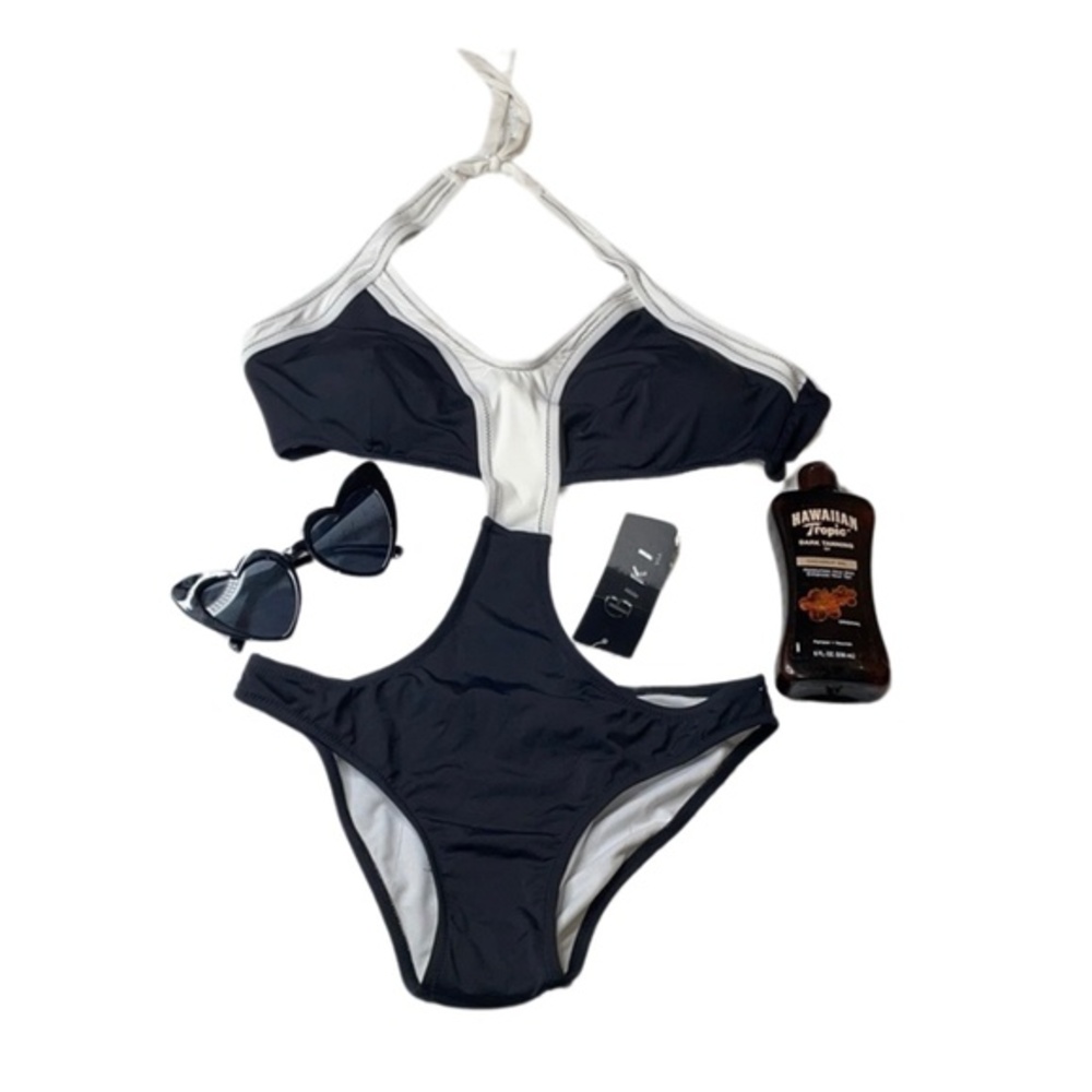 Black and White Halter Bikini Set one piece new with tags
